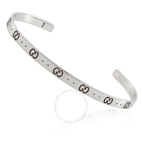 gucci yba434524001016|Gucci GG Motif 18K White Gold Narrow Open Cuff Bracelet.